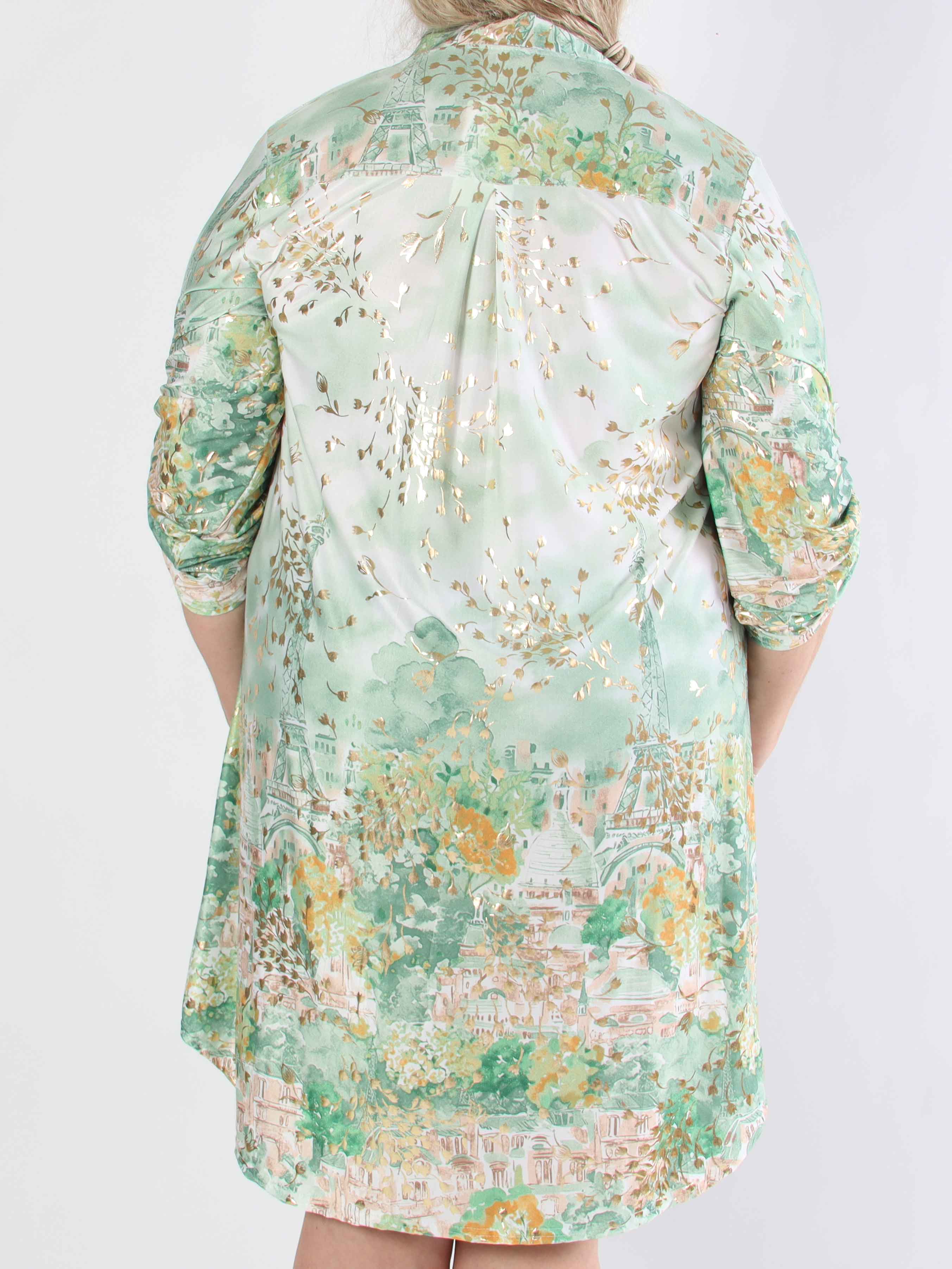 Ebba Paris Long - Elastisk mönstrad plus size klänning med gulddetaljer